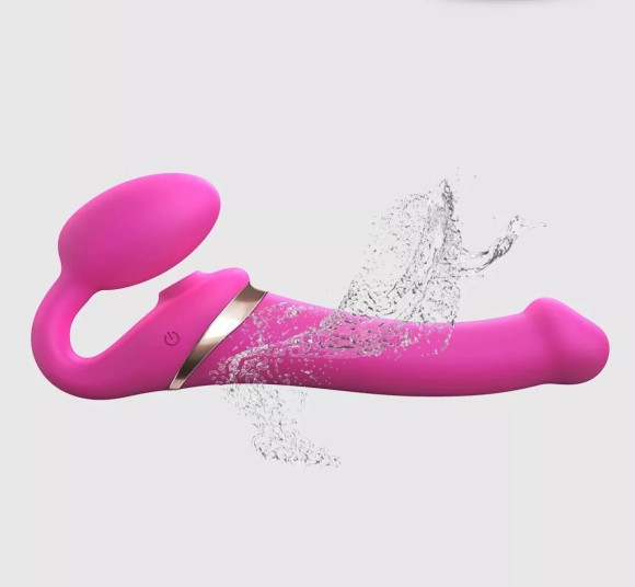 Ярко-розовый безремневой страпон Multi Orgasm Bendable Strap-On size XL с клиторальной стимуляцией