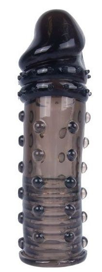 Черная насадка на пенис с пупырышками - 15 см. Черная насадка на пенис с пупырышками - 15 см.