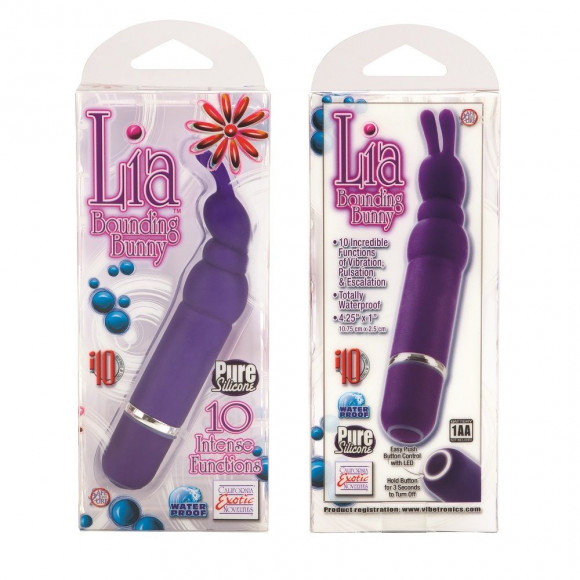 Фиолетовый вибромассажёр с зайчиком на кончике Bounding Bunny - 10,7 см.