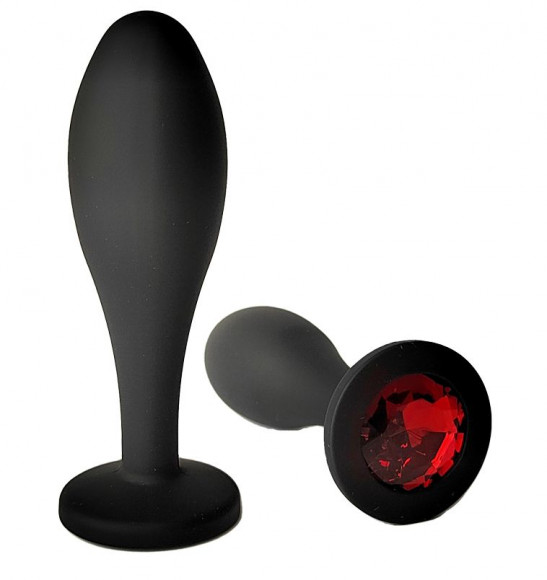 Черная анальная пробка с красным кристаллом - 11 см. Черная анальная пробка с красным кристаллом - 11 см.