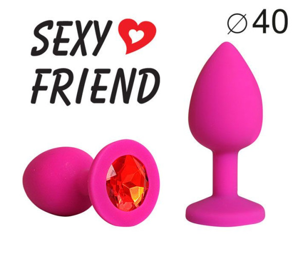 Ярко-розовая анальная пробка с красным кристаллом - 9,5 см. Ярко-розовая анальная пробка с красным кристаллом - 9,5 см.