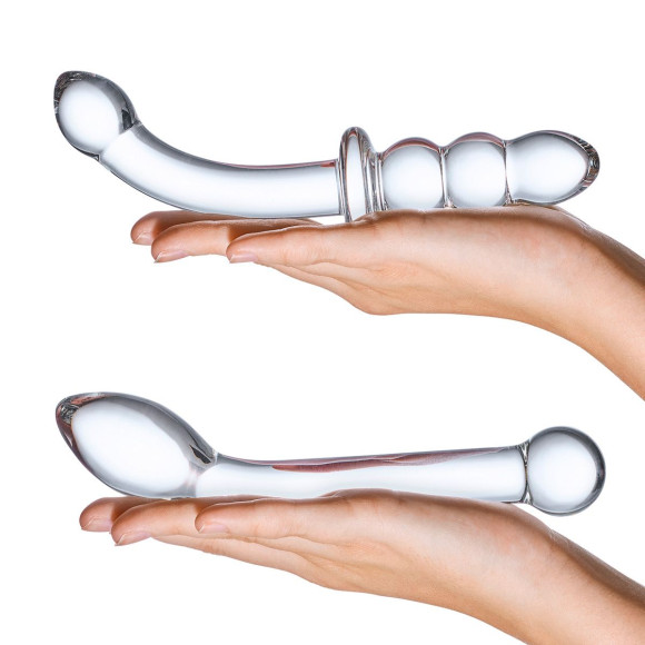 Набор из 2 стеклянных изогнутых фаллоимитаторов Набор из 2 стеклянных изогнутых фаллоимитаторов