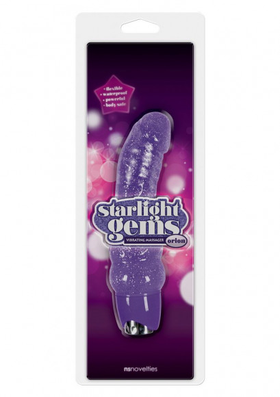 Фиолетовый вибратор с блёстками STARLIGHT GEMS ORION - 19 см. Фиолетовый вибратор с блёстками STARLIGHT GEMS ORION - 19 см.