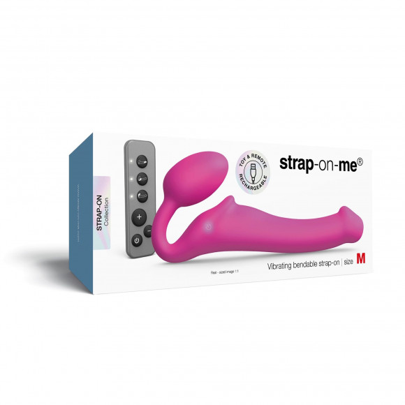 Ярко-розовый безремневой страпон Strap-on-me Vibrating Bendable Strap-On size M Ярко-розовый безремневой страпон Strap-on-me Vibrating Bendable Strap-On size M