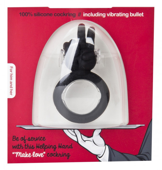 Чёрное виброкольцо на пенис Make Love с ладошкой для стимуляции клитора Чёрное виброкольцо на пенис Make Love с ладошкой для стимуляции клитора