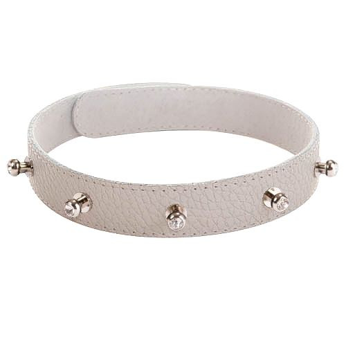 Белый кожаный ошейник с фурнитурой со стразами Белый кожаный ошейник с фурнитурой со стразами