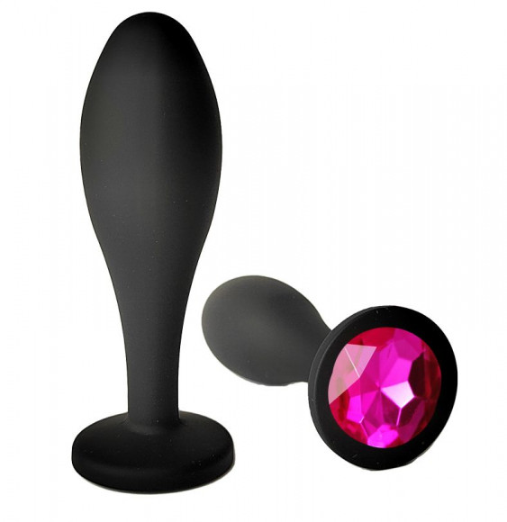 Черная анальная пробка с розовым кристаллом - 11 см. Черная анальная пробка с розовым кристаллом - 11 см.