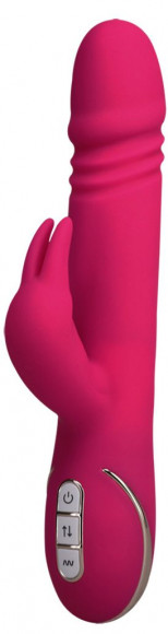 Розовый вибратор с выпуклой головкой и стимулятором клитора Rabbit Skater - 23 см.