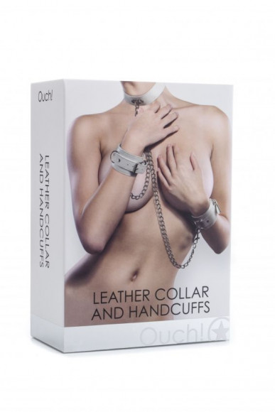 Белый комплект для бондажа Leather Collar and Handcuffs Белый комплект для бондажа Leather Collar and Handcuffs