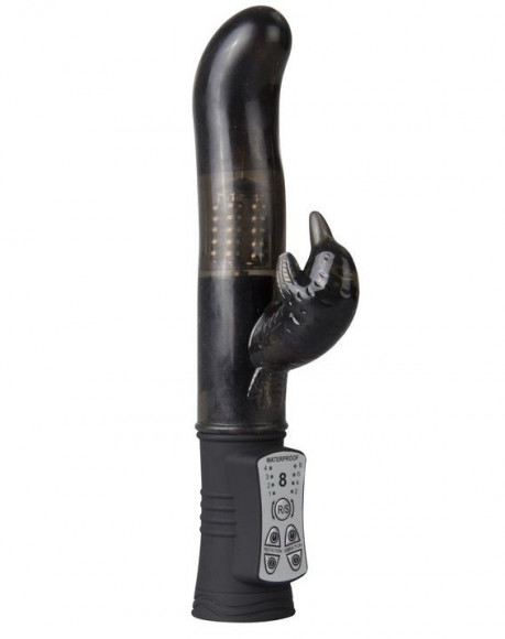 Чёрный вибратор Dolphin Diver с клиторальным отростком - 22 см. Чёрный вибратор Dolphin Diver с клиторальным отростком - 22 см.