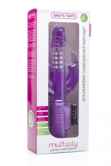 Фиолетовый вибратор Multiply с двумя отростками - 23,5 см. Фиолетовый вибратор Multiply с двумя отростками - 23,5 см.
