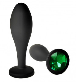 Черная анальная пробка с зеленым кристаллом - 9,5 см. Черная анальная пробка с зеленым кристаллом - 9,5 см.