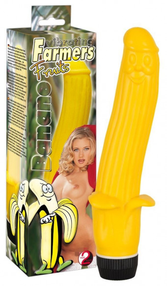 Жёлтый вибромассажер в виде банана - 22 см. Жёлтый вибромассажер в виде банана - 22 см.