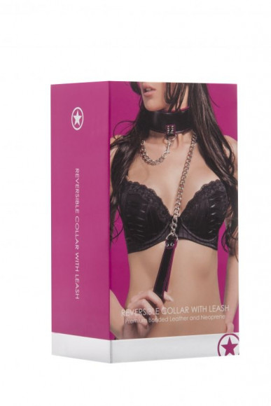 Чёрно-розовый двусторонний ошейник с поводком Reversible Collar with Leash Чёрно-розовый двусторонний ошейник с поводком Reversible Collar with Leash