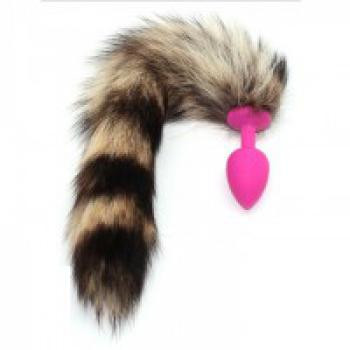 Розовая анальная пробка с хвостиком енота - размер M Розовая анальная пробка с хвостиком енота - размер M