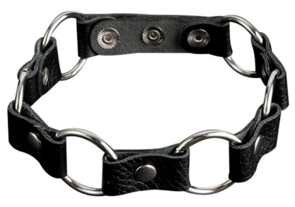Кожаный черный ошейник с кольцами Кожаный черный ошейник с кольцами