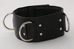 Широкий подшитый кожаный ошейник чёрного цвета 