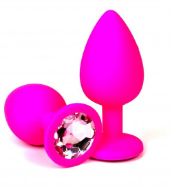 Розовая силиконовая пробка с нежно-розовым кристаллом - 9,2 см. Розовая силиконовая пробка с нежно-розовым кристаллом - 9,2 см.