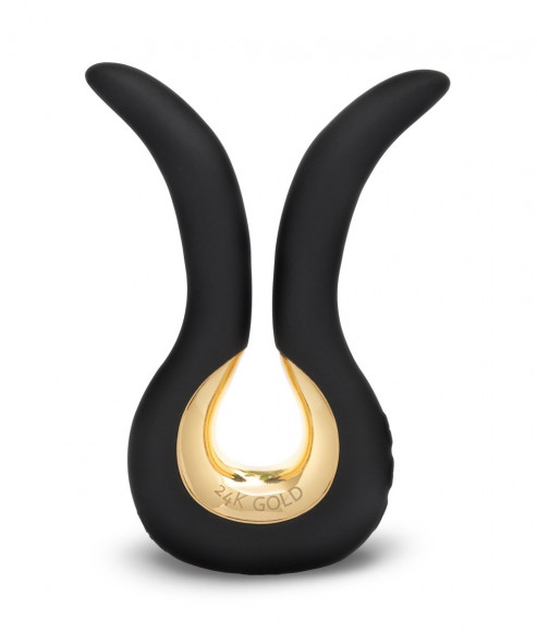 Чёрный сплит-вибратор Gvibe Mini Gold с покрытием золотом Чёрный сплит-вибратор Gvibe Mini Gold с покрытием золотом