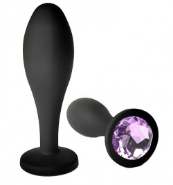 Черная анальная пробка с сиреневым кристаллом - 7,7 см. Черная анальная пробка с сиреневым кристаллом - 7,7 см.