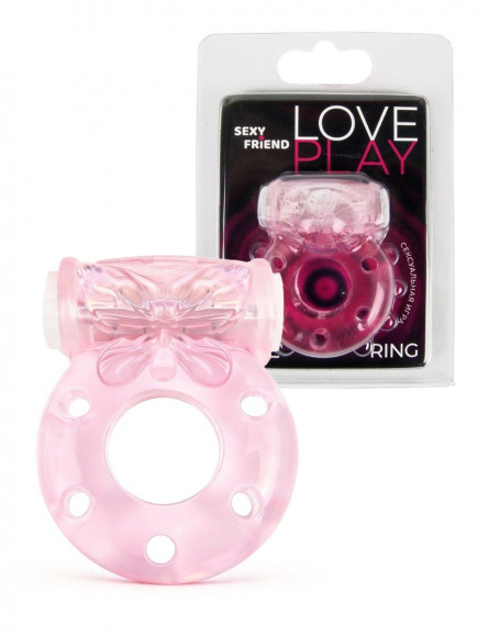 Розовое эрекционное виброкольцо с бабочкой