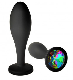 Черная анальная пробка с радужным кристаллом - 7,7 см. Черная анальная пробка с радужным кристаллом - 7,7 см.