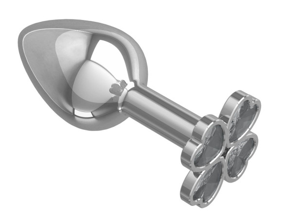 Серебристая анальная втулка с клевером из прозрачных кристаллов - 7 см. Серебристая анальная втулка с клевером из прозрачных кристаллов - 7 см.