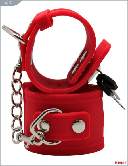 Красные силиконовые наручники с фиксацией Красные силиконовые наручники с фиксацией