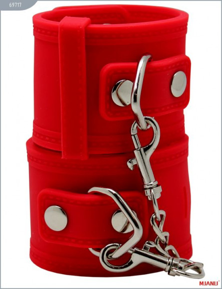 Красные силиконовые наручники с фиксацией Красные силиконовые наручники с фиксацией