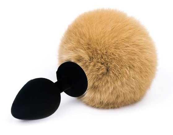 Черный силиконовый плаг Vander с бежевым пушистым хвостиком