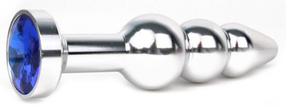 Удлиненная серебристая анальная втулка с синим кристаллом - 11,3 см. Удлиненная серебристая анальная втулка с синим кристаллом - 11,3 см.