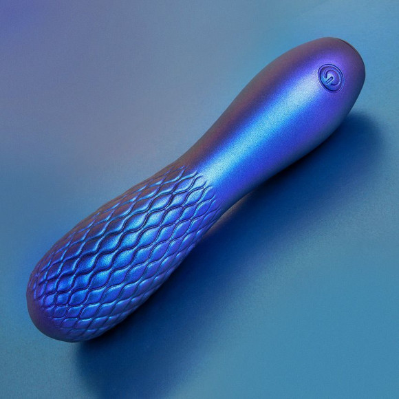 Синий вибромассажер с рельефной головкой - 14 см. Синий вибромассажер с рельефной головкой - 14 см.