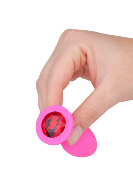 Розовая силиконовая анальная втулка с красным кристаллом - 7,3 см. Розовая силиконовая анальная втулка с красным кристаллом - 7,3 см.