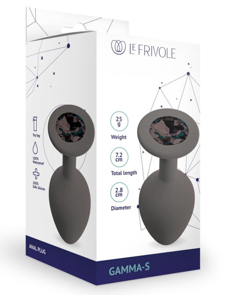 Серая анальная пробка с черным кристаллом Gamma-S - 7,2 см. Серая анальная пробка с черным кристаллом Gamma-S - 7,2 см.