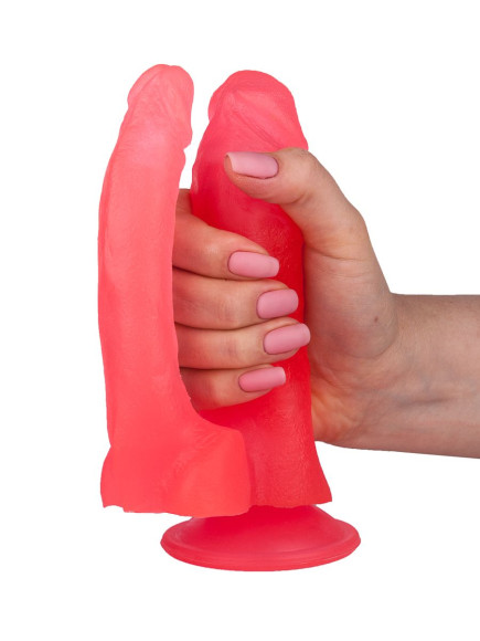 Двойной розовый фаллоимитатор на присоске - 15 см. Двойной розовый фаллоимитатор на присоске - 15 см.