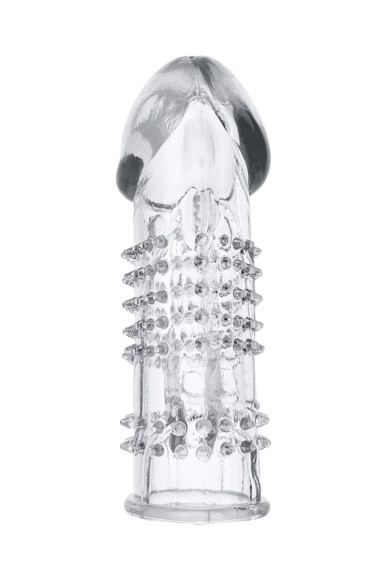 Прозрачная гелевая насадка с шипами и клиторальным отростком - 13 см. Прозрачная гелевая насадка с шипами и клиторальным отростком - 13 см.