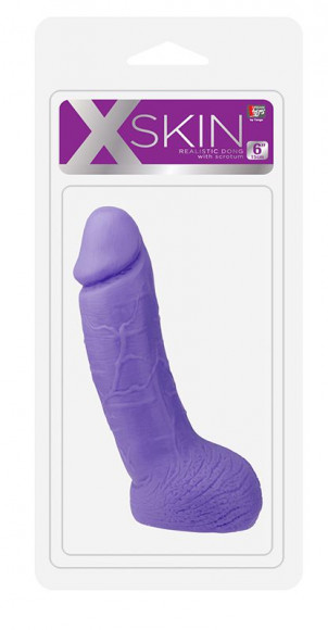 Фиолетовый дилдо с венозным узором XSKIN 6 PVC DONG - 15 см.