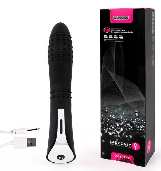 Черный вибромассажер с пупырышками с 7 режимами пульсации - 20 см. Черный вибромассажер с пупырышками с 7 режимами пульсации - 20 см.