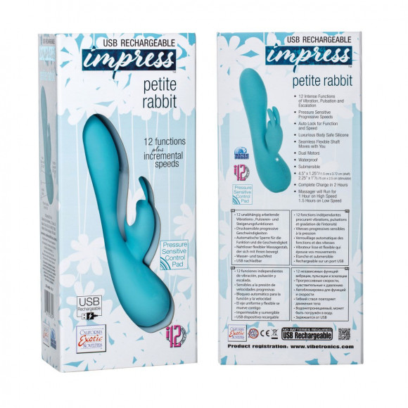 Перезаряжаемый бирюзовый вибромассажер Petite Rabbit - 21 см. Перезаряжаемый бирюзовый вибромассажер Petite Rabbit - 21 см.