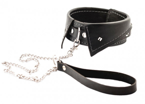 Черный ошейник-воротничок с металлическим поводком Черный ошейник-воротничок с металлическим поводком