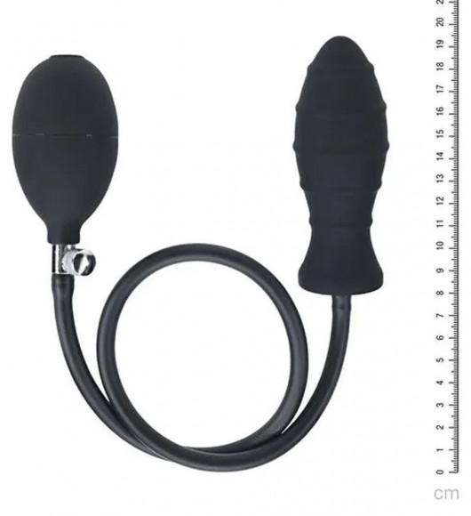 Черная анальная втулка с функцией расширения Ribbed Inflatable Silicone Anal Plug