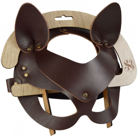 Коричневая кожаная маска Кошечка Коричневая кожаная маска Кошечка