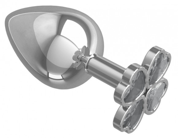 Серебристая анальная пробка-клевер с прозрачным кристаллом - 9,5 см. Серебристая анальная пробка-клевер с прозрачным кристаллом - 9,5 см.