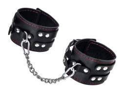 Черные кожаные оковы с двумя ремнями и контрастной строчкой Черные кожаные оковы с двумя ремнями и контрастной строчкой