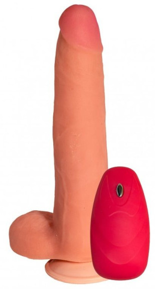 Телесный реалистичный вибратор №74 с проводным пультом - 22,5 см. Телесный реалистичный вибратор №74 с проводным пультом - 22,5 см.