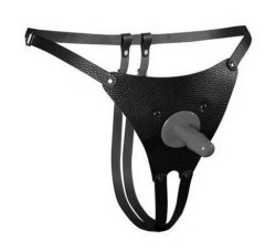 Черные кожаные трусики для страпона Черные кожаные трусики для страпона