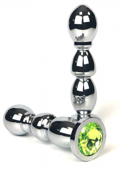 Серебристая анальная пробка-ёлочка с лаймовым кристаллом - 12,5 см. Серебристая анальная пробка-ёлочка с лаймовым кристаллом - 12,5 см.