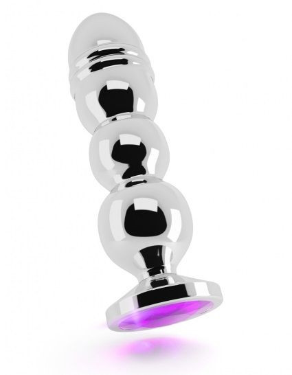 Серебристая фигурная анальная пробка R10 RICH Gold/Purple с фиолетовым кристаллом - 14,5 см. Серебристая фигурная анальная пробка R10 RICH Gold/Purple с фиолетовым кристаллом - 14,5 см.