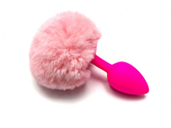 Розовая анальная пробка с пушистым нежно-розовым хвостиком зайки Розовая анальная пробка с пушистым нежно-розовым хвостиком зайки