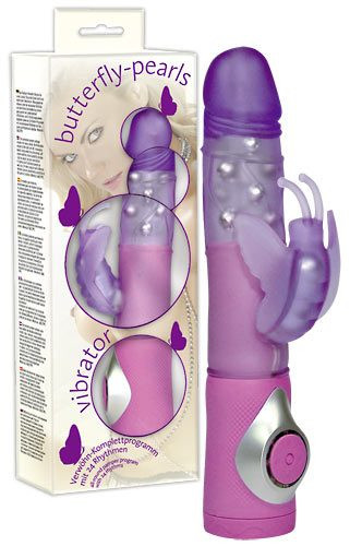 Фиолетовый вибратор Butterfly Pearls Vibrator с клиторальной бабочкой - 23,5 см. Фиолетовый вибратор Butterfly Pearls Vibrator с клиторальной бабочкой - 23,5 см.
